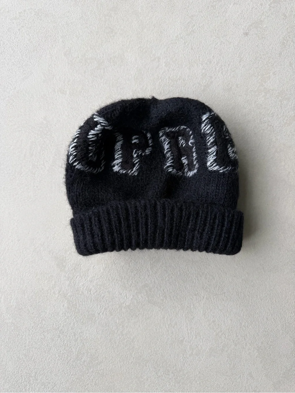 Supreme Black Knit Kids Beanie with White Logo Stitching fits small